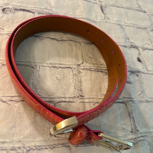 LAUREN RALPH LAUREN PINK CROC ITALIAN LEATHER GOLD TONE BUCKLE WOMENS BELT SMALL - Picture 3 of 13